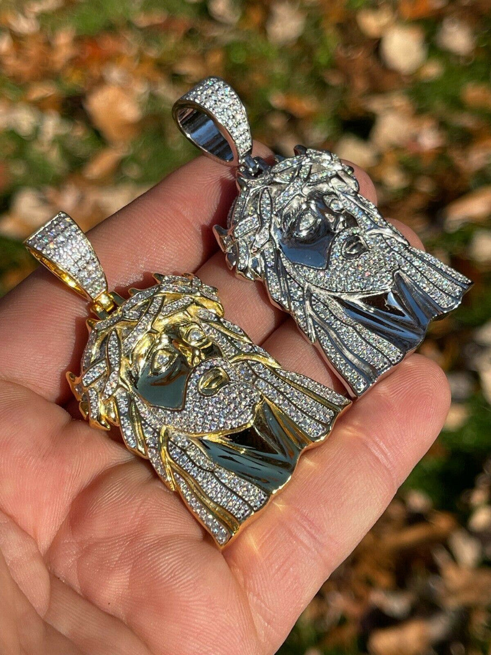 Hip Hop Large Real 925 Sterling Silver Gold Jesus Piece Pendant Necklace Iced Bust Down