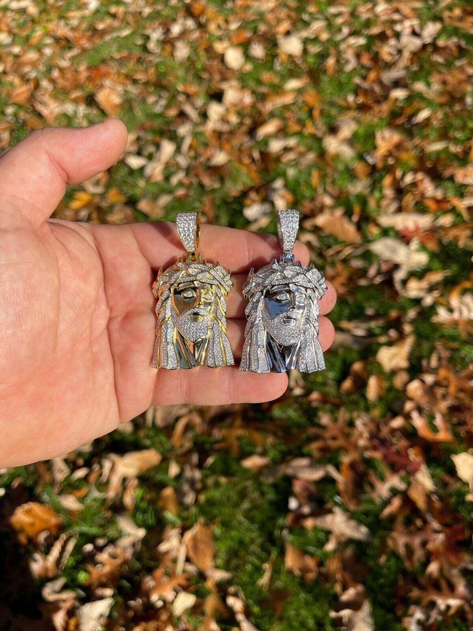 Hip Hop Large Real 925 Sterling Silver Gold Jesus Piece Pendant Necklace Iced Bust Down