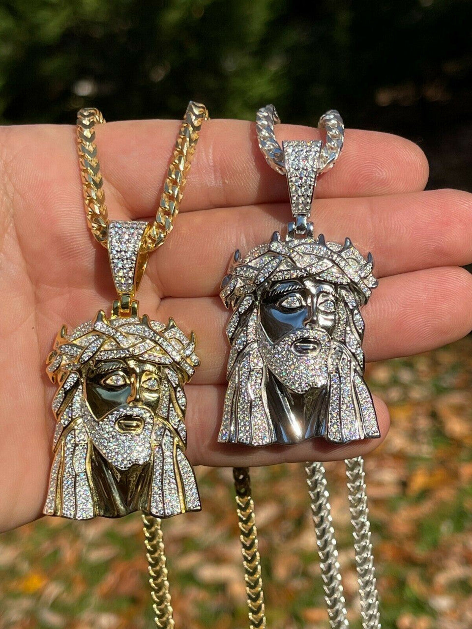 Hip Hop Large Real 925 Sterling Silver Gold Jesus Piece Pendant Necklace Iced Bust Down