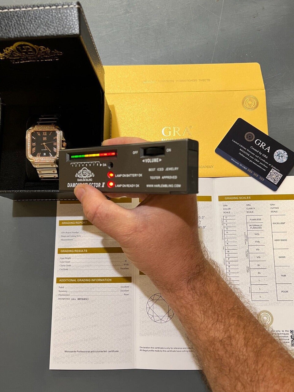 Hip Hop Mens 2.5ct MOISSANITE Watch Hip Hop Two Tone Rose Gold Plated Automatic Black