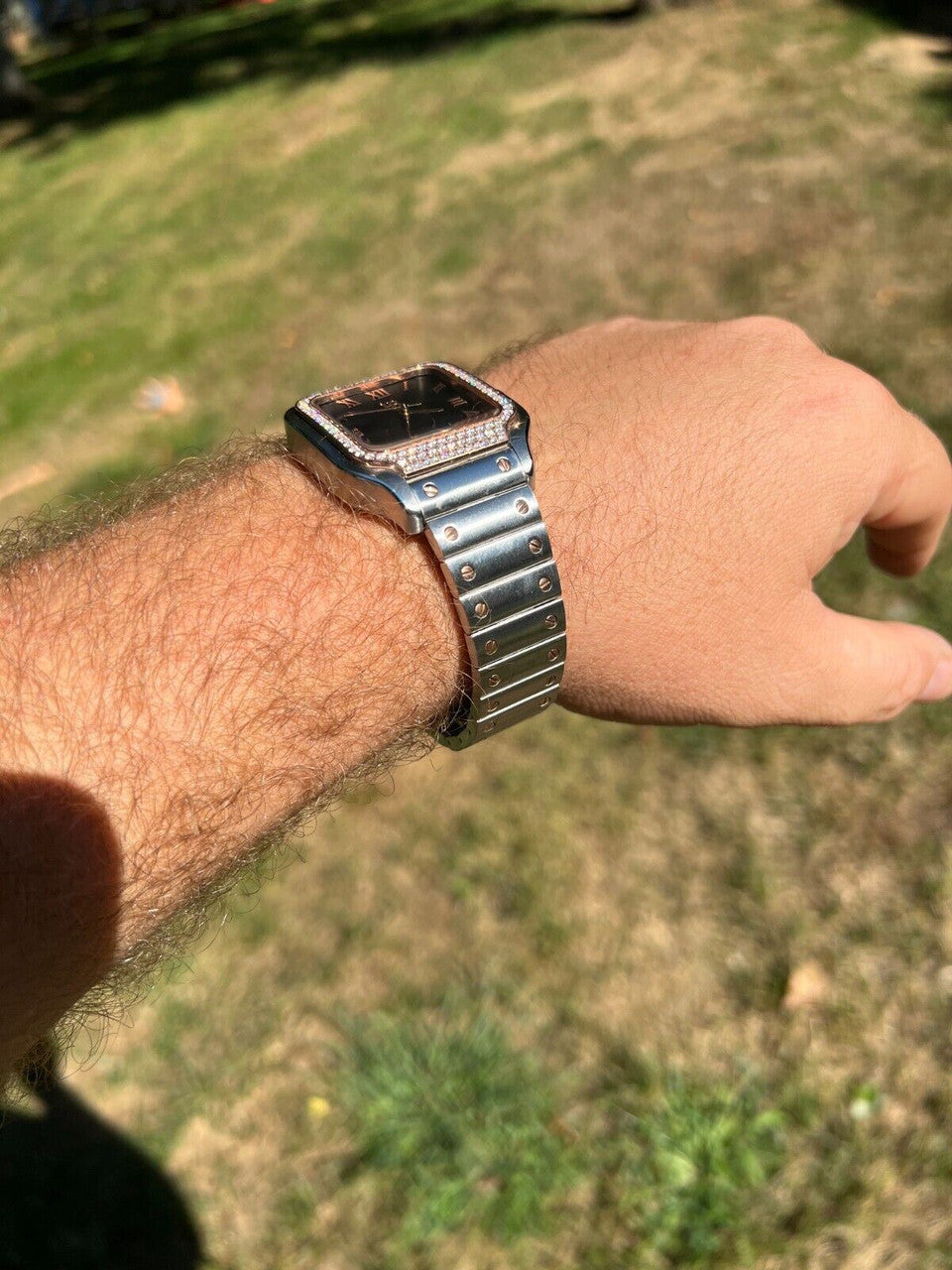 Hip Hop Mens 2.5ct MOISSANITE Watch Hip Hop Two Tone Rose Gold Plated Automatic Black