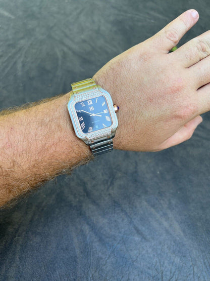 Hip Hop Mens 2.5ct MOISSANITE Watch Hip Hop Two Tone Rose Gold Plated Automatic Black