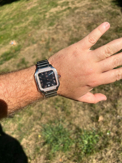 Hip Hop Mens 2.5ct MOISSANITE Watch Hip Hop Two Tone Rose Gold Plated Automatic Black