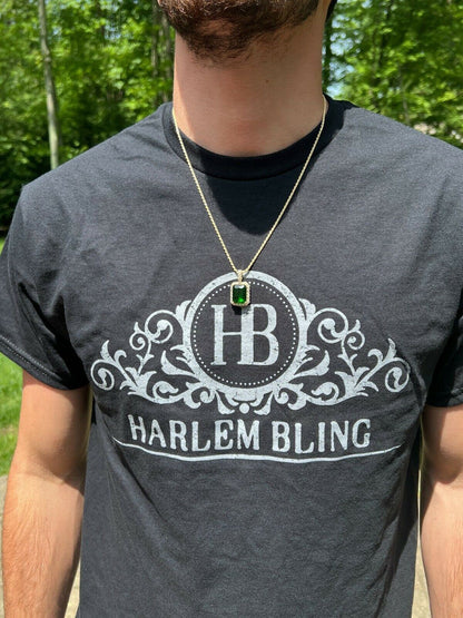 Hip Hop Mens Hip Hop Iced Moissanite and Green Simulated Emerald Pendant Necklace Silver