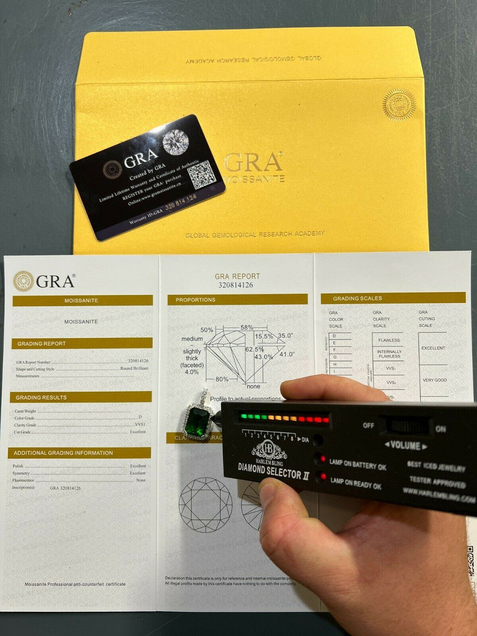 Hip Hop Mens Hip Hop Iced Moissanite and Green Simulated Emerald Pendant Necklace Silver