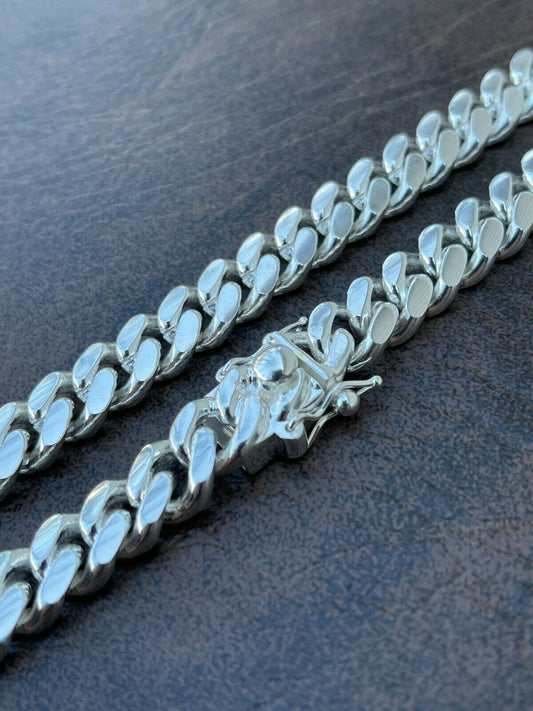 Hip Hop Mens Miami Cuban Link Chain - Real Solid 925 Silver Box Clasp Big 10mm Hip Hop