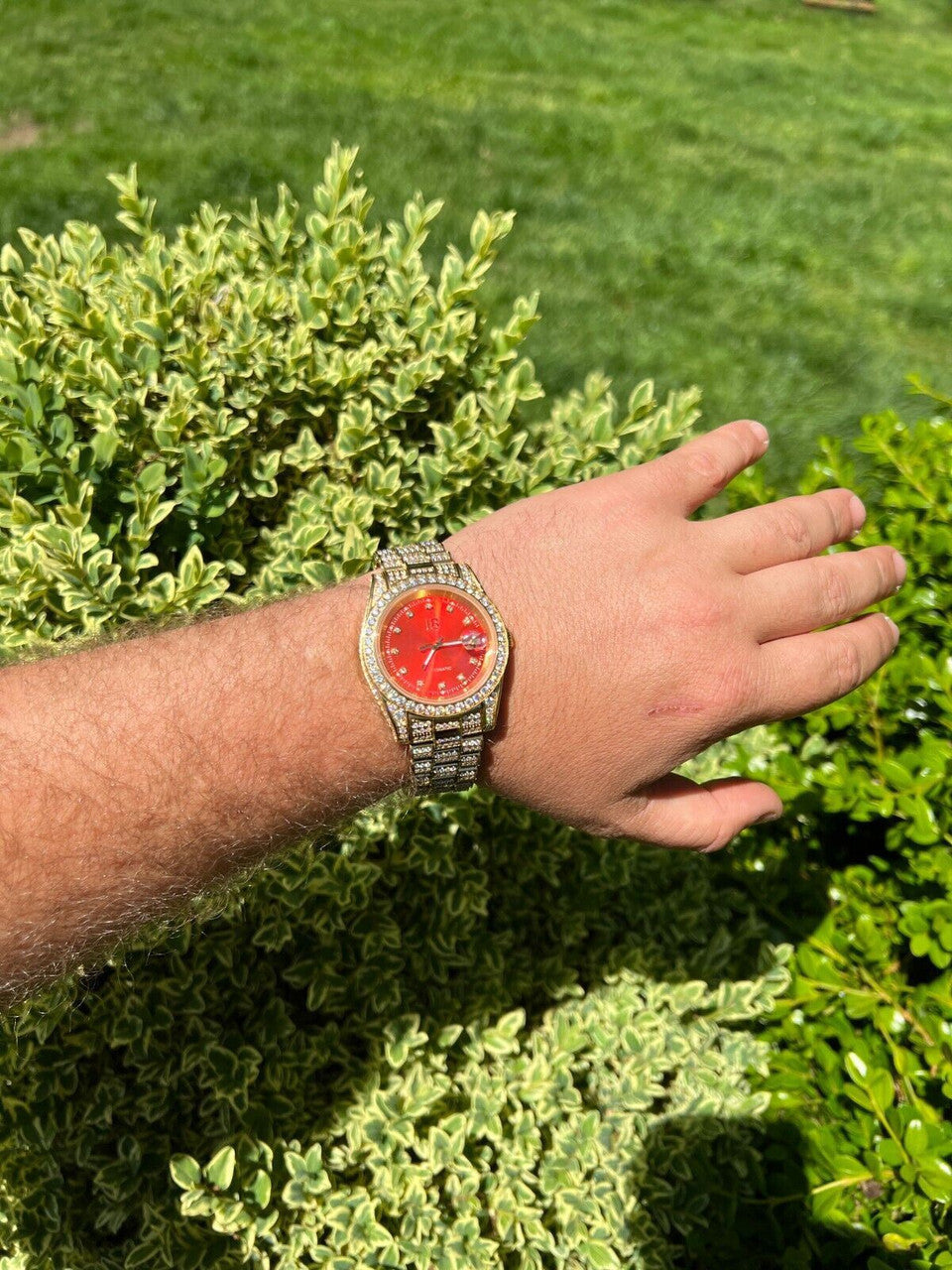 Hip Hop Mens MOISSANITE Red Face Gold Presidential Watch Iced Hip Hop Pass Diamond Test