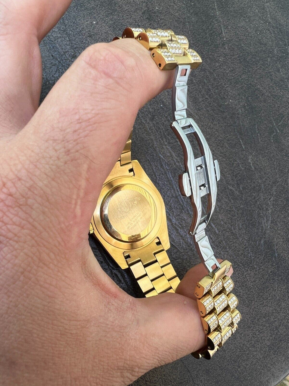 Hip Hop Mens MOISSANITE Red Face Gold Presidential Watch Iced Hip Hop Pass Diamond Test