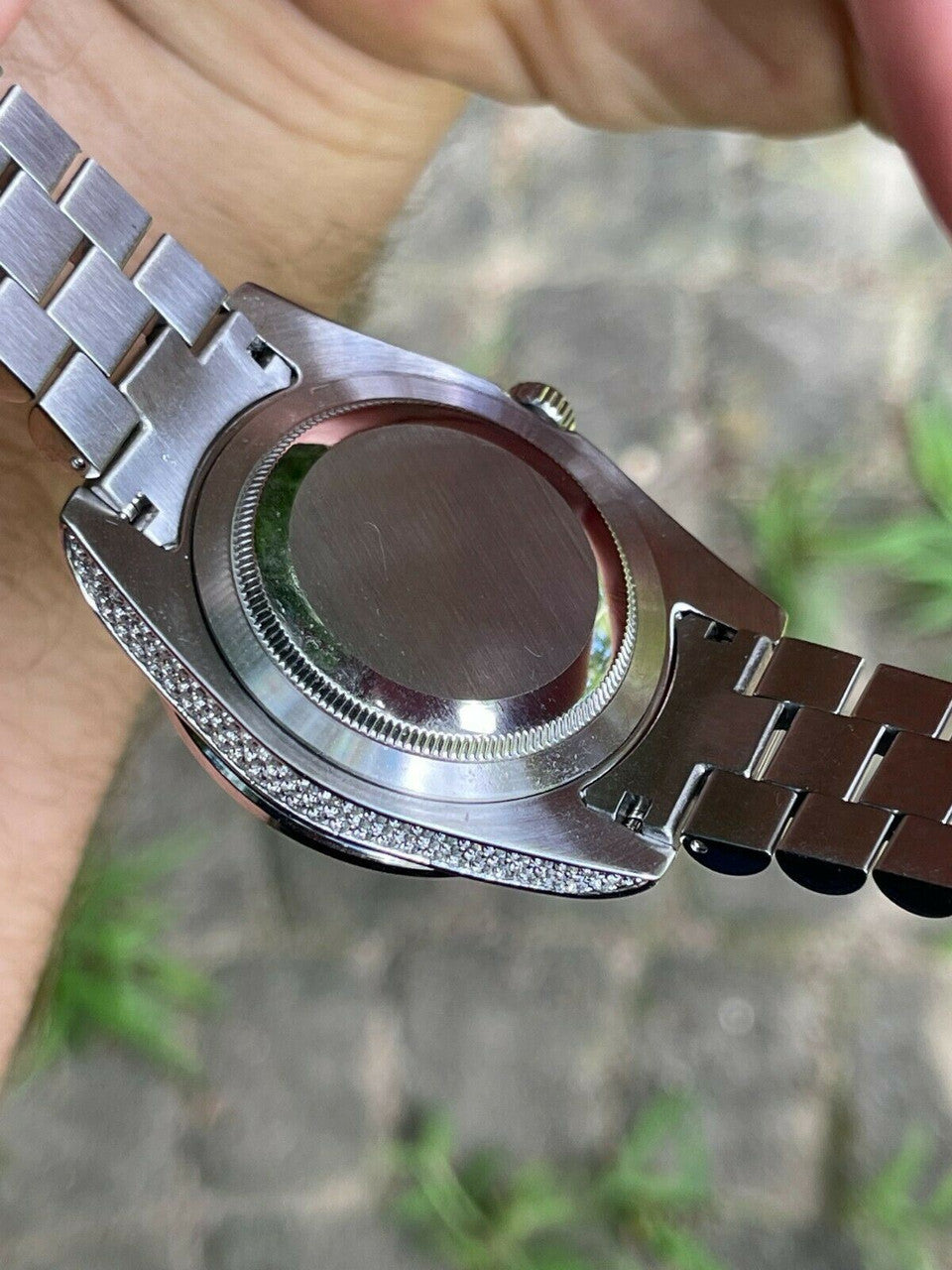 Hip Hop Mens Presidential Roman Stainless Watch Iced 15ct Flooded Out Diamond Hip Hop