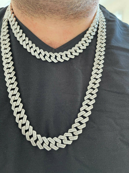 Hip Hop Mens Solid 925 Sterling Silver Baguette Prong Cuban Chain Hip Hop Iced Diamond