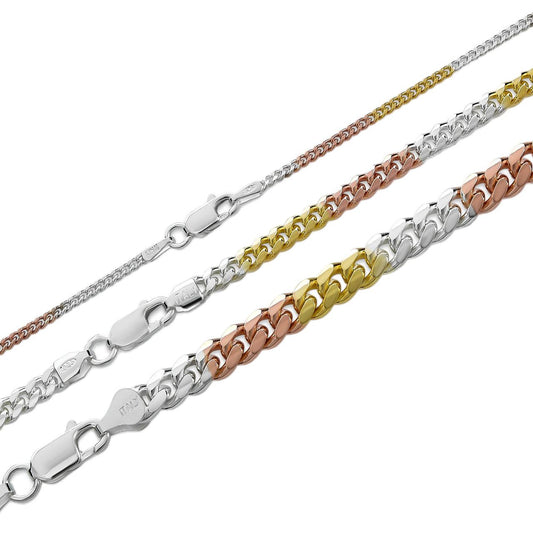 Hip Hop Miami Cuban Link Chain Necklace - TRICOLOR 14k Rose & Yellow Gold Vermeil 925 Sterling Silver - 16"-30" - 2mm-6mm