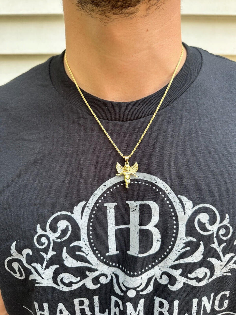 Hip Hop Micro Angel Pendant Iced CZ Solid 925 Silver Gold Plated Necklace Guardian Angel