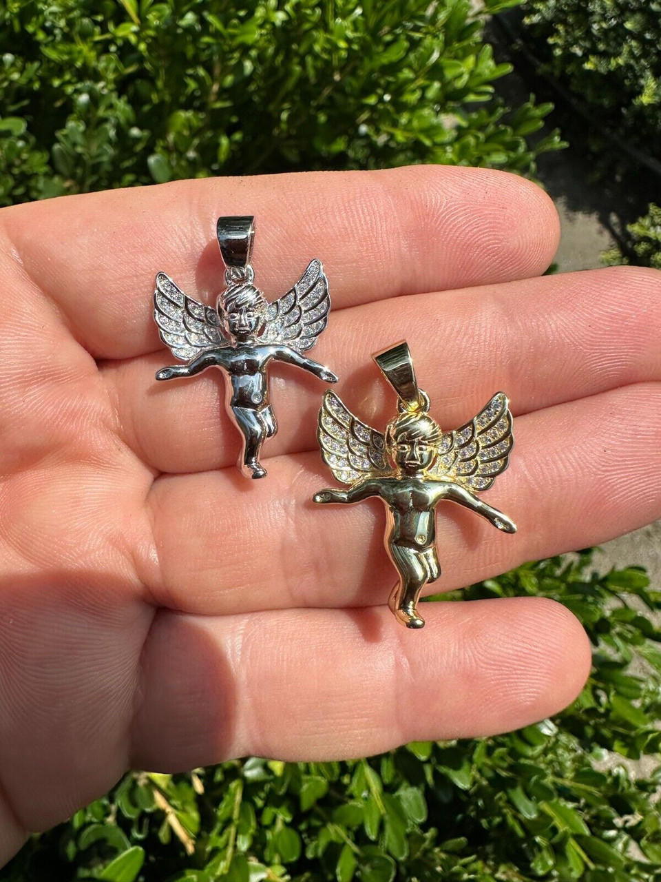 Micro Angel Pendant Iced CZ Solid 925 Silver Gold Plated Necklace
