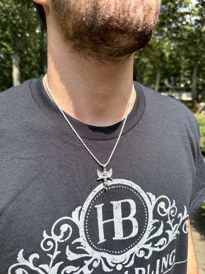 Hip Hop Micro Angel Pendant Iced CZ Solid 925 Silver Gold Plated Necklace Guardian Angel