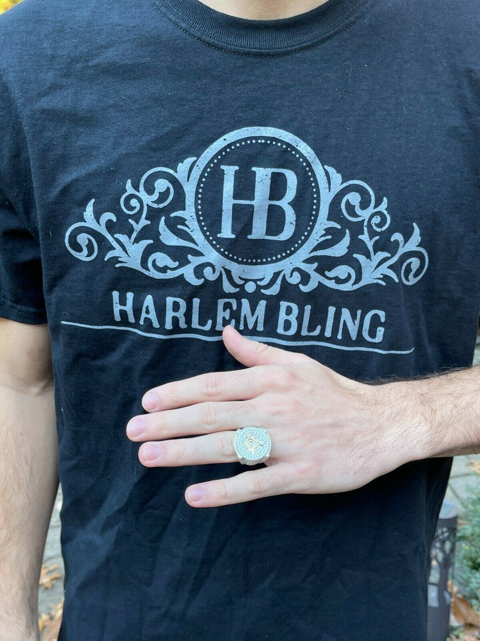 Hip Hop MOISSANITE 14k Gold Vermeil Masonic Ring Pass Diamond Test Pinky Hip Hop Mason