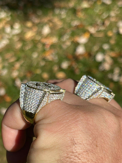 Hip Hop MOISSANITE 14k Gold Vermeil Masonic Ring Pass Diamond Test Pinky Hip Hop Mason