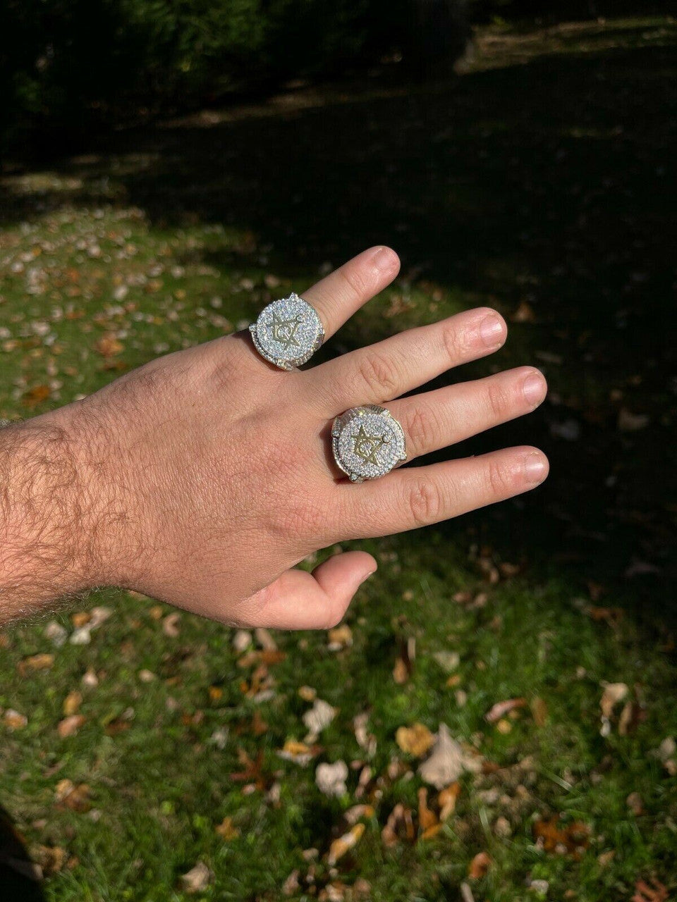 Hip Hop MOISSANITE 14k Gold Vermeil Masonic Ring Pass Diamond Test Pinky Hip Hop Mason