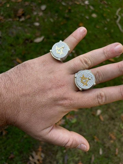 Hip Hop MOISSANITE 14k Gold Vermeil Masonic Ring Pass Diamond Test Pinky Hip Hop Mason