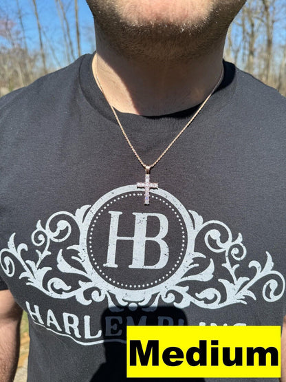 Hip Hop MOISSANITE 14k Rose Gold Cross & Real 925 Silver Iced Pendant Necklace Hip Hop