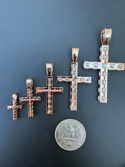 Hip Hop MOISSANITE 14k Rose Gold Cross & Real 925 Silver Iced Pendant Necklace Hip Hop