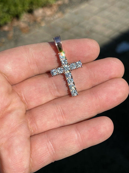 Hip Hop MOISSANITE 14k Rose Gold Cross & Real 925 Silver Iced Pendant Necklace Hip Hop