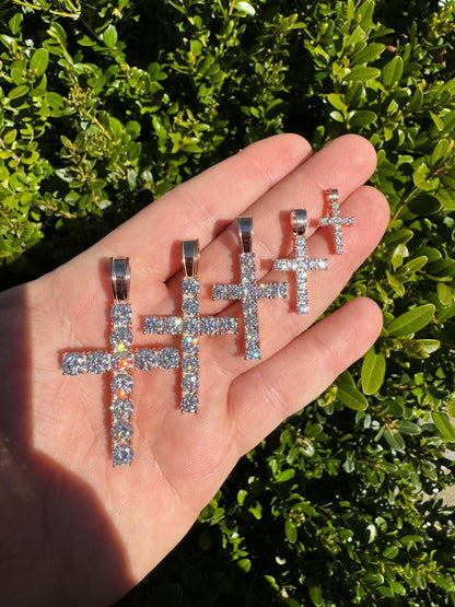 Hip Hop MOISSANITE 14k Rose Gold Cross & Real 925 Silver Iced Pendant Necklace Hip Hop