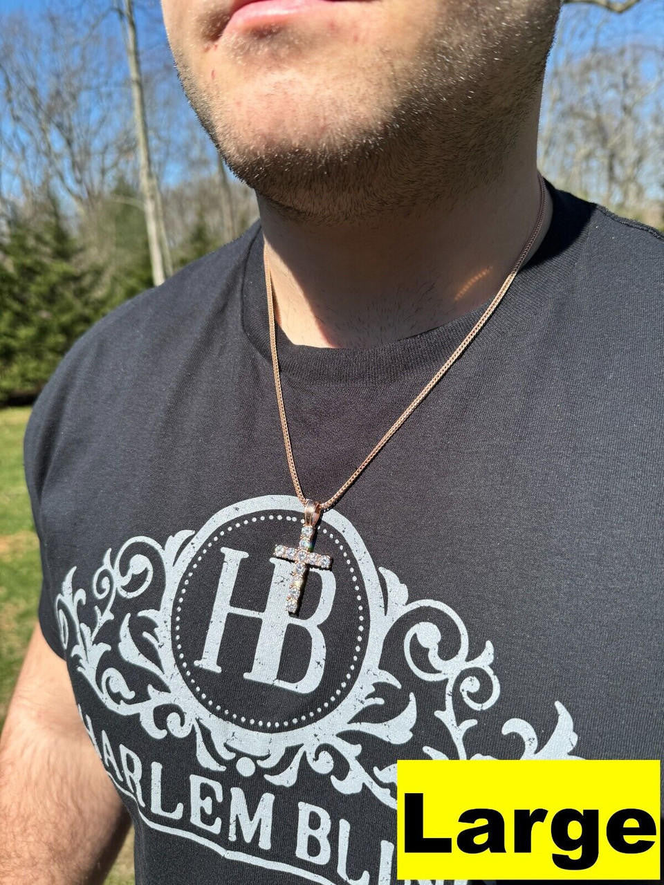 Hip Hop MOISSANITE 14k Rose Gold Cross & Real 925 Silver Iced Pendant Necklace Hip Hop