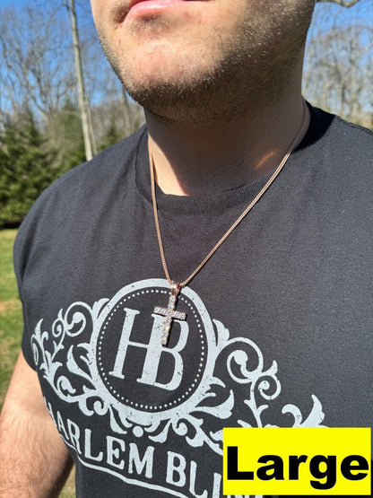 Hip Hop MOISSANITE 14k Rose Gold Cross & Real 925 Silver Iced Pendant Necklace Hip Hop