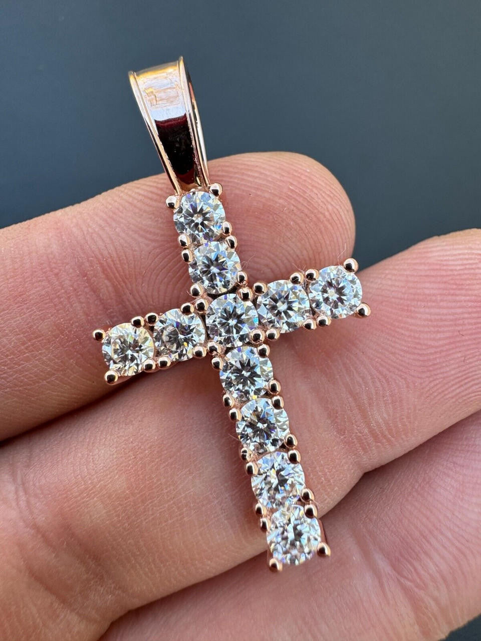 Hip Hop MOISSANITE 14k Rose Gold Cross & Real 925 Silver Iced Pendant Necklace Hip Hop