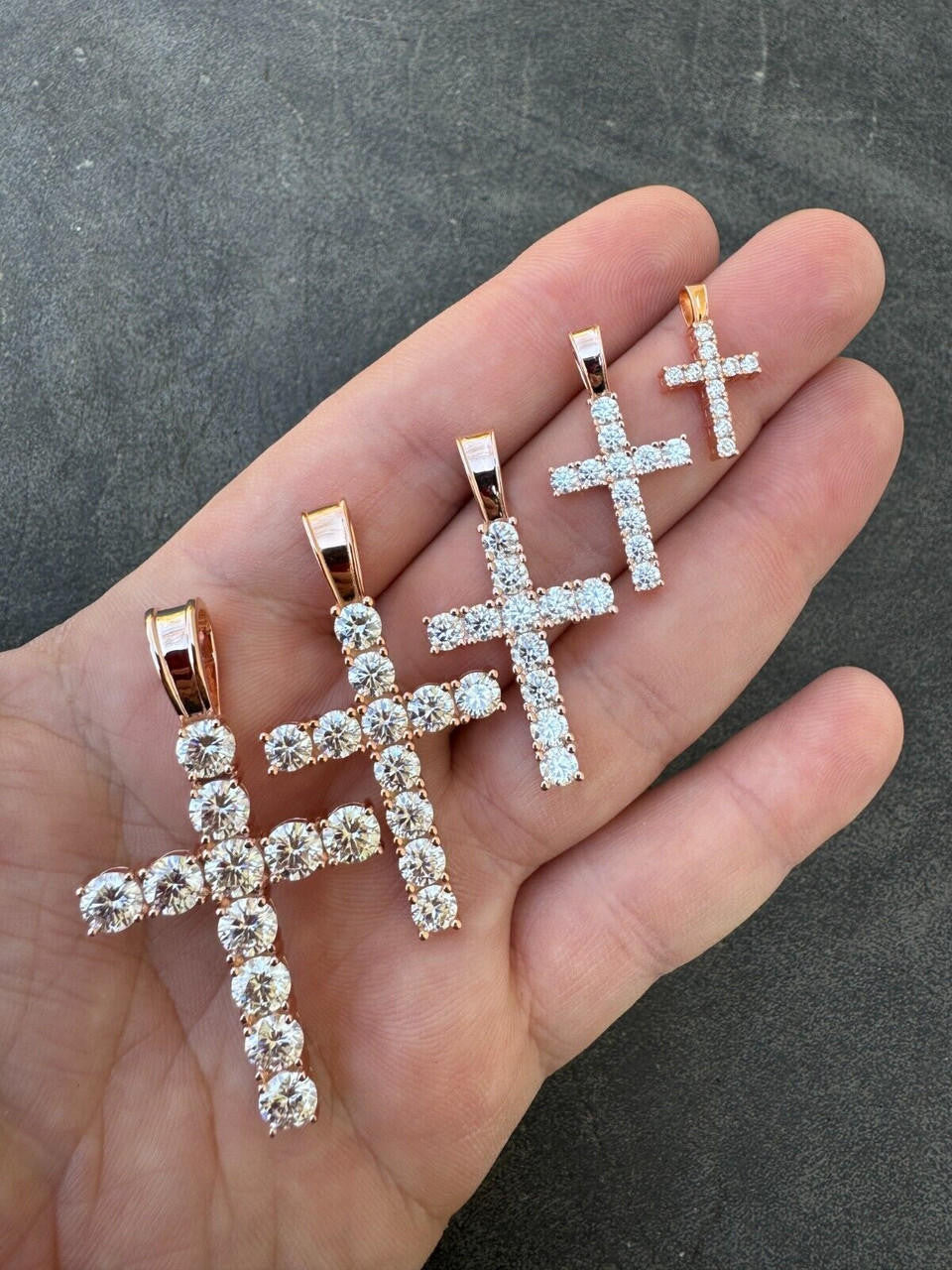 Hip Hop MOISSANITE 14k Rose Gold Cross & Real 925 Silver Iced Pendant Necklace Hip Hop