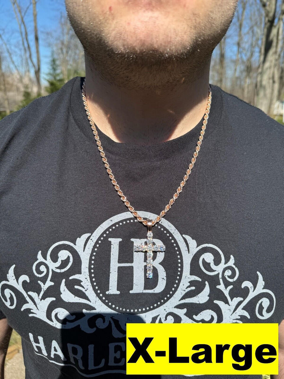 Hip Hop MOISSANITE 14k Rose Gold Cross & Real 925 Silver Iced Pendant Necklace Hip Hop