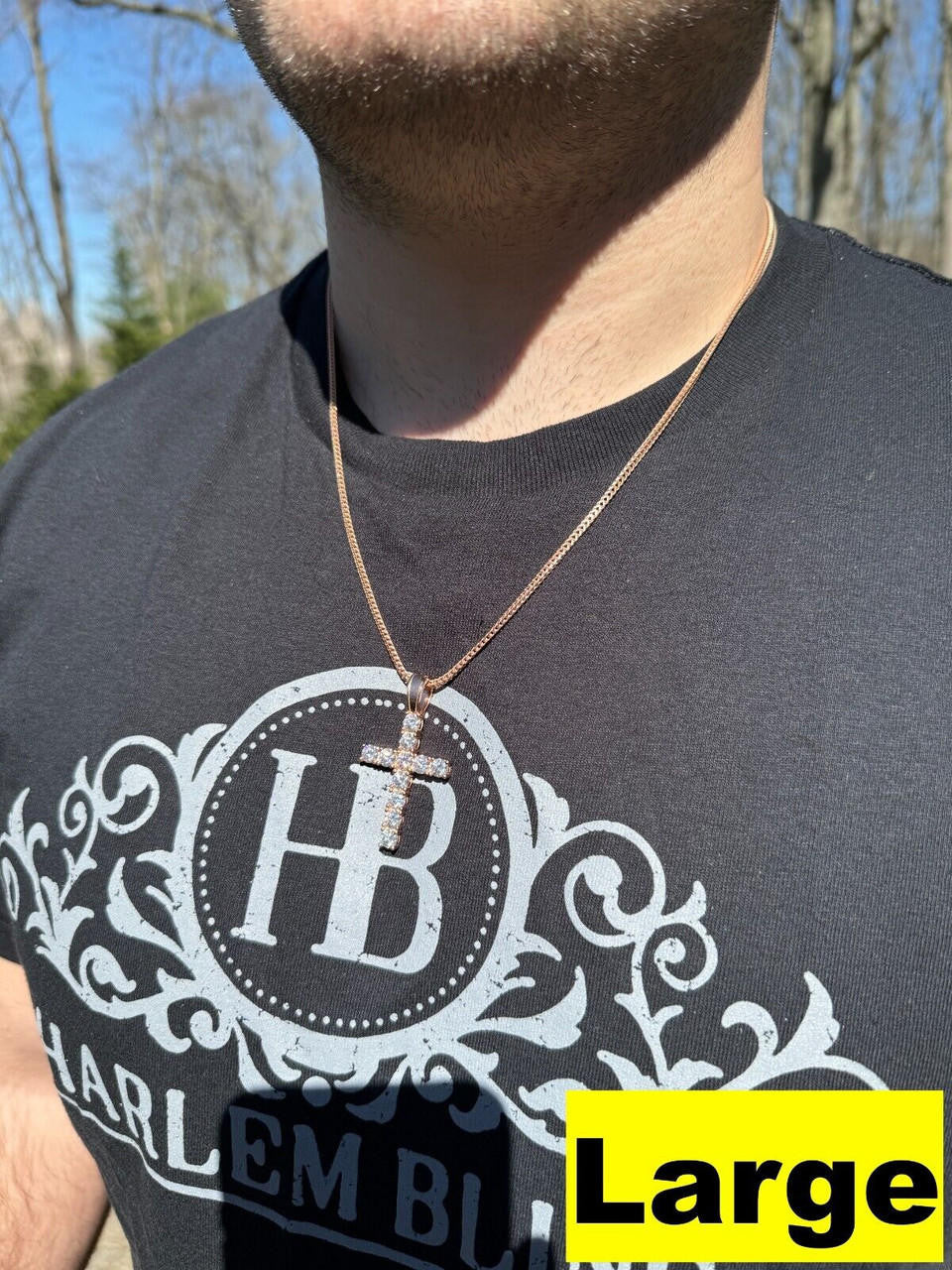 Hip Hop MOISSANITE 14k Rose Gold Cross & Real 925 Silver Iced Pendant Necklace Hip Hop