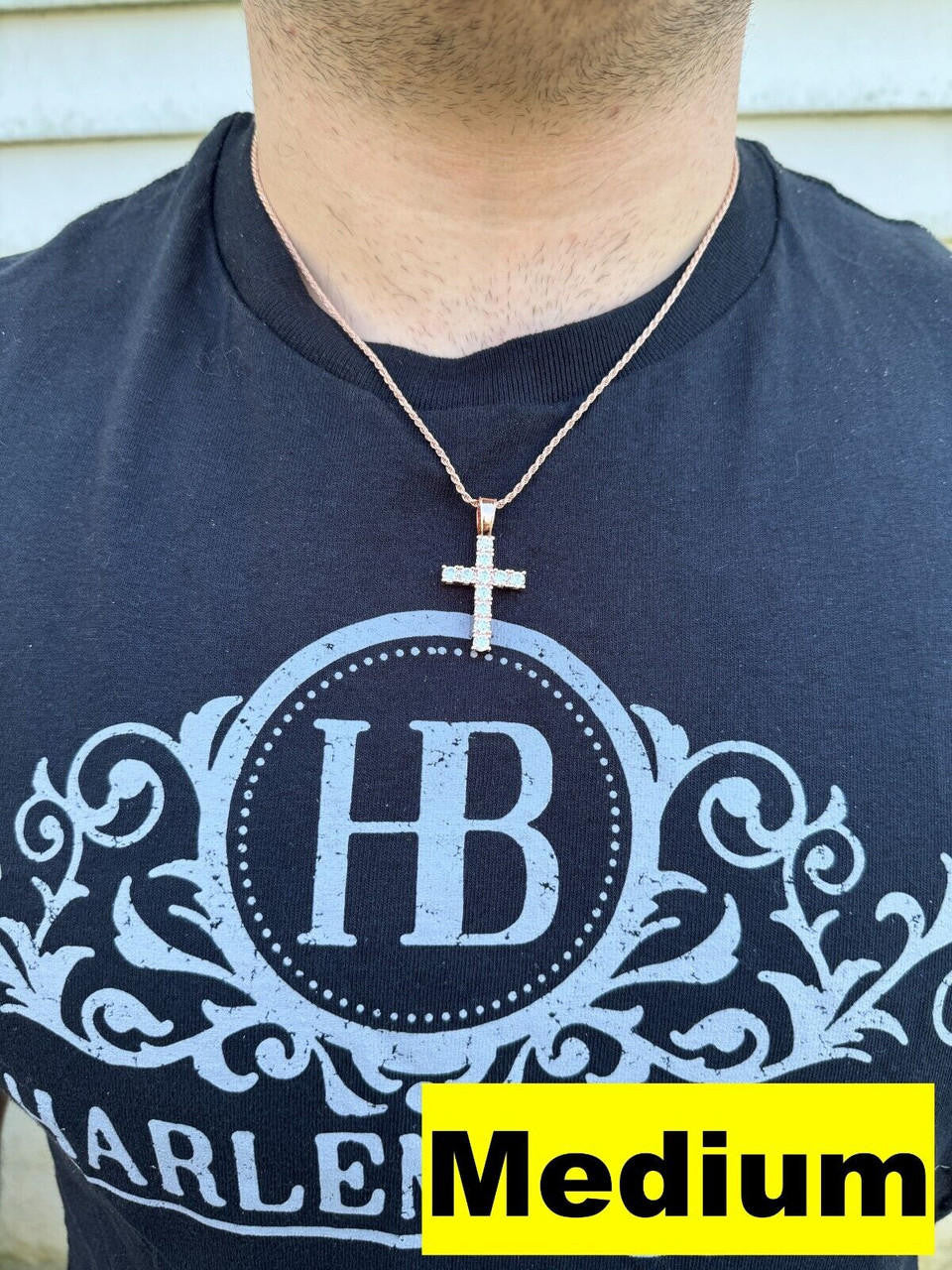 Hip Hop MOISSANITE 14k Rose Gold Cross & Real 925 Silver Iced Pendant Necklace Hip Hop