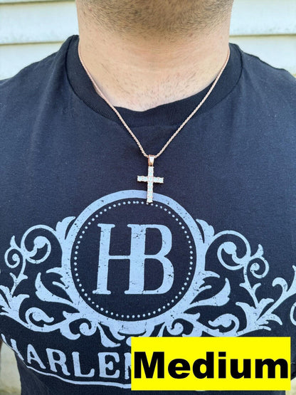 Hip Hop MOISSANITE 14k Rose Gold Cross & Real 925 Silver Iced Pendant Necklace Hip Hop