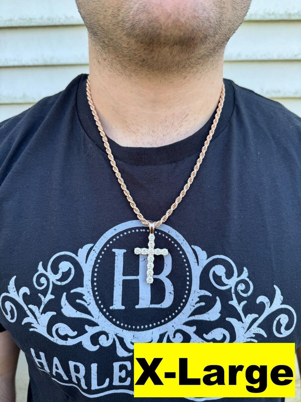 Hip Hop MOISSANITE 14k Rose Gold Cross & Real 925 Silver Iced Pendant Necklace Hip Hop