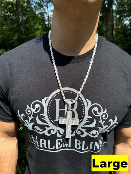 Hip Hop MOISSANITE 3D Iced From All Sides Cross Pendant - 925 Silver - 3 Sizes 1.25"-3.5"