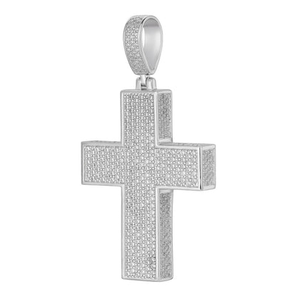 Hip Hop MOISSANITE 3D Iced From All Sides Cross Pendant - 925 Silver - 3 Sizes 1.25"-3.5"