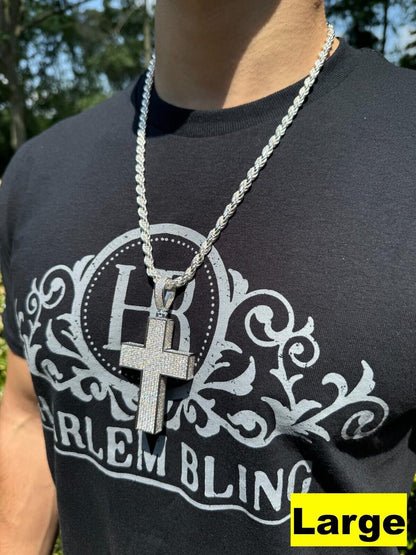 Hip Hop MOISSANITE 3D Iced From All Sides Cross Pendant - 925 Silver - 3 Sizes 1.25"-3.5"