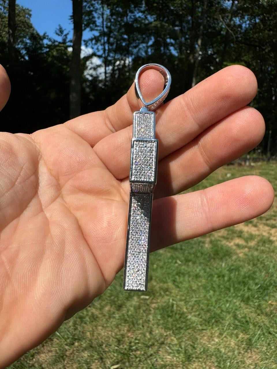 MOISSANITE 3D Iced From All Sides Cross Pendant - 925 Silver - 3