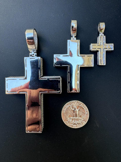 Hip Hop MOISSANITE 3D Iced From All Sides Cross Pendant - 925 Silver - 3 Sizes 1.25"-3.5"