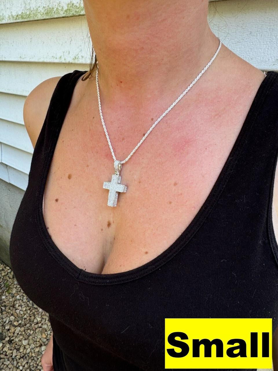 Hip Hop MOISSANITE 3D Iced From All Sides Cross Pendant - 925 Silver - 3 Sizes 1.25"-3.5"