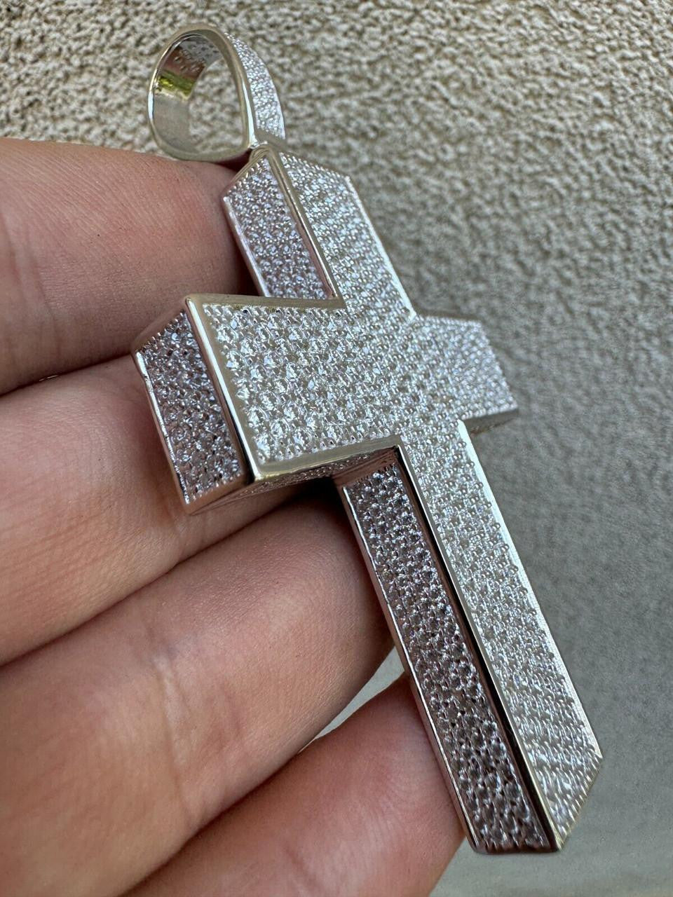 Hip Hop MOISSANITE 3D Iced From All Sides Cross Pendant - 925 Silver - 3 Sizes 1.25"-3.5"