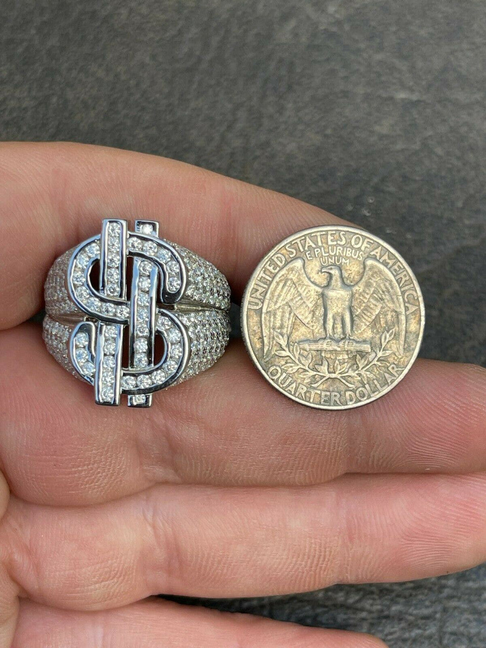 Hip Hop MOISSANITE 925 Silver Dollar Sign dollar Money Ring Pass Diamond Tester Pinky Hip Hop