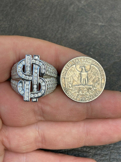 Hip Hop MOISSANITE 925 Silver Dollar Sign dollar Money Ring Pass Diamond Tester Pinky Hip Hop