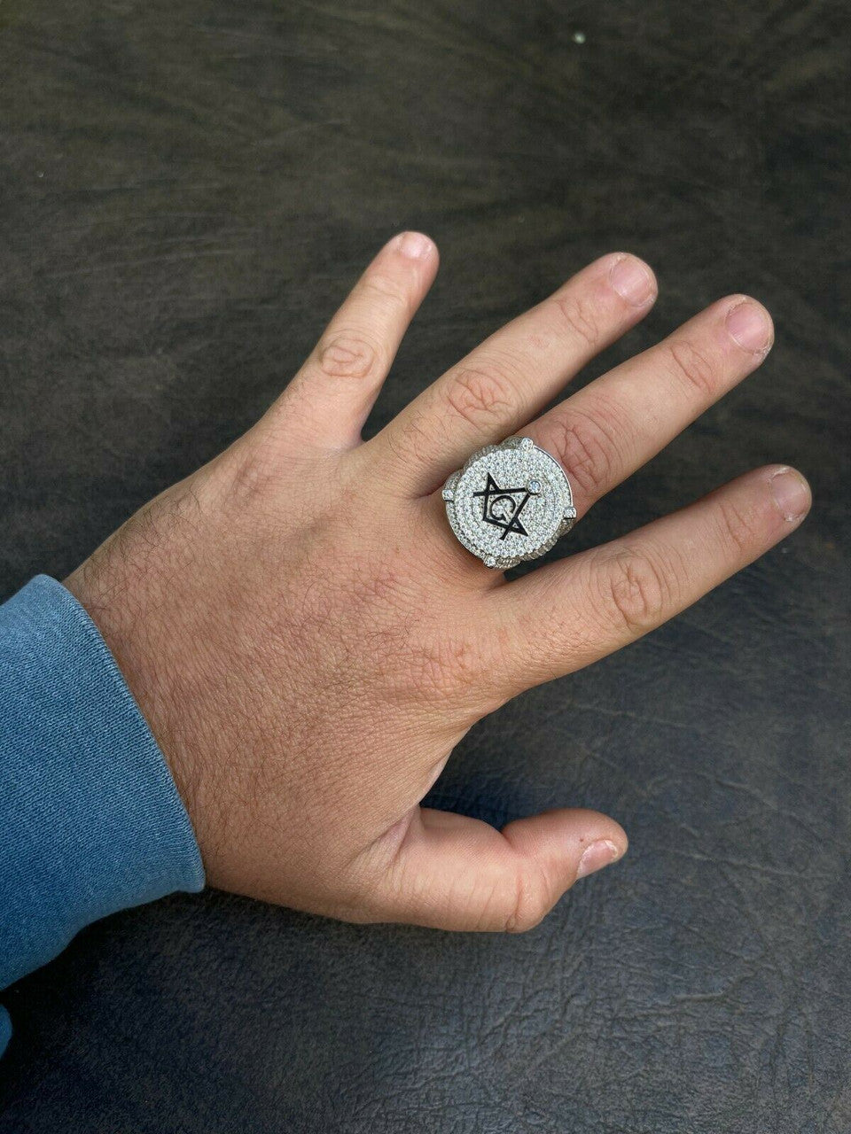 Hip Hop MOISSANITE 925 Silver Masonic Ring Pass Diamond Test Pinky Hip Hop Free Mason