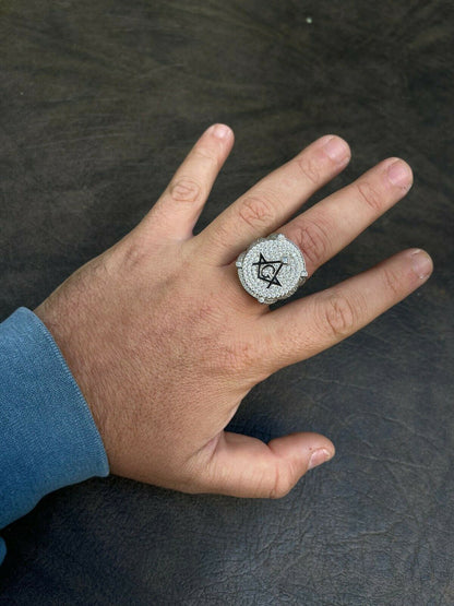 Hip Hop MOISSANITE 925 Silver Masonic Ring Pass Diamond Test Pinky Hip Hop Free Mason