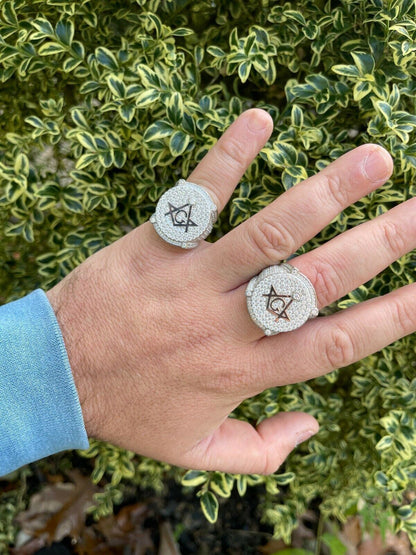 Hip Hop MOISSANITE 925 Silver Masonic Ring Pass Diamond Test Pinky Hip Hop Free Mason