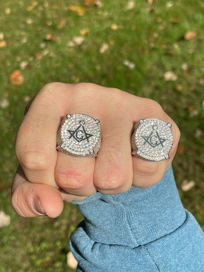Hip Hop MOISSANITE 925 Silver Masonic Ring Pass Diamond Test Pinky Hip Hop Free Mason