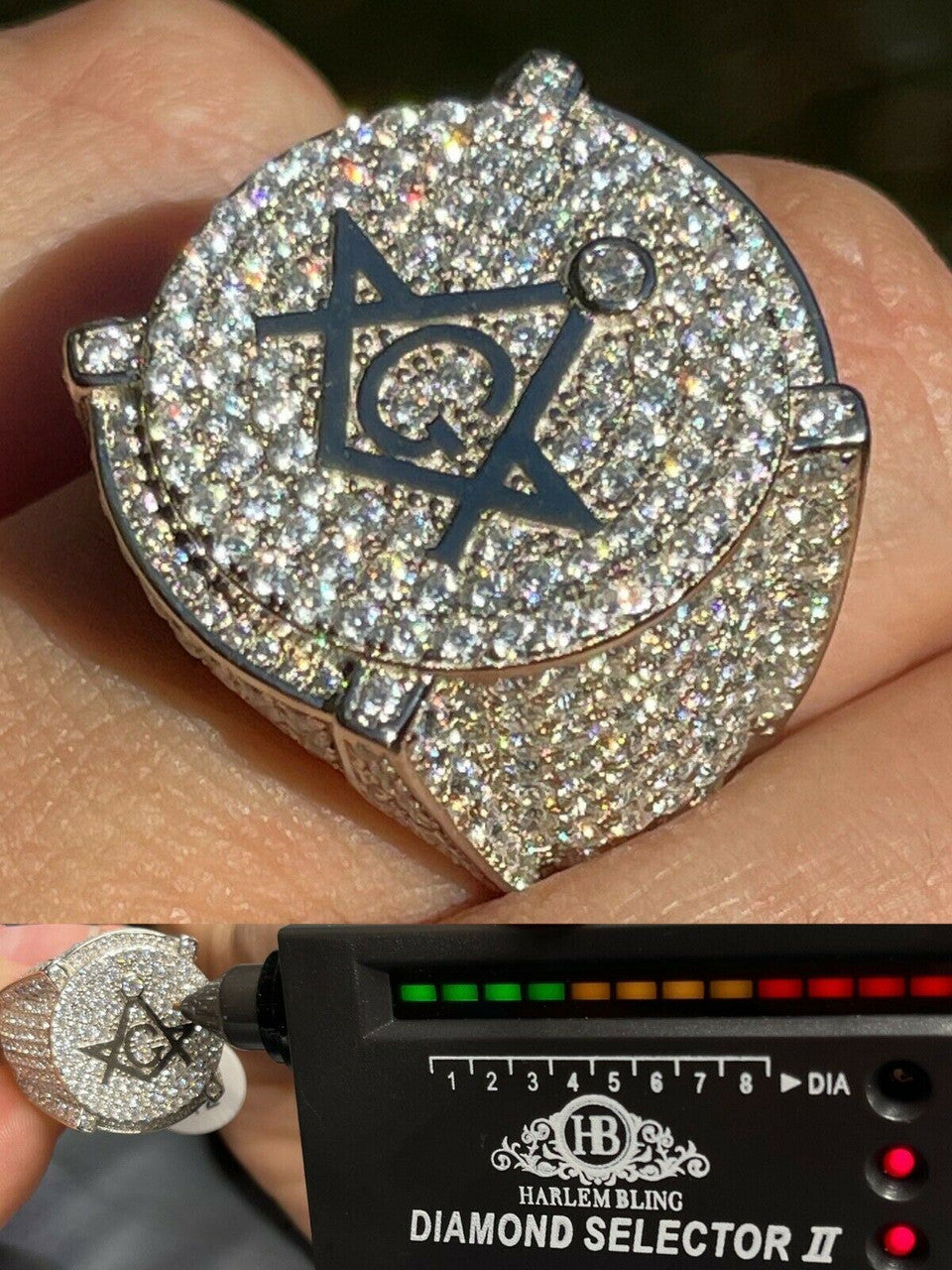 Hip Hop MOISSANITE 925 Silver Masonic Ring Pass Diamond Test Pinky Hip Hop Free Mason