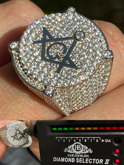 Hip Hop MOISSANITE 925 Silver Masonic Ring Pass Diamond Test Pinky Hip Hop Free Mason